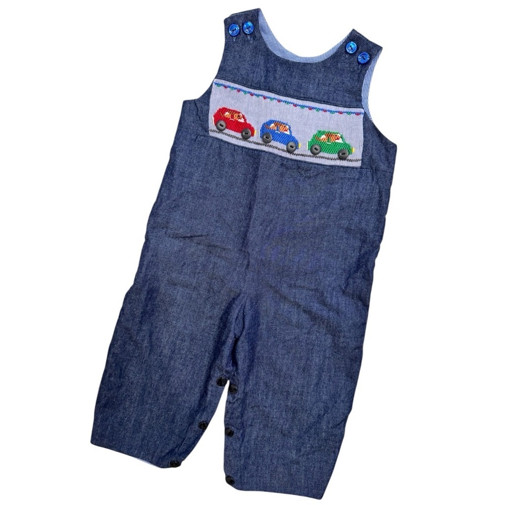 Handmade Smocked Dogs in Cars Longtall Jon Jon Romper Overall